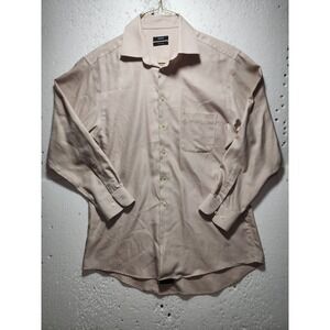 Alfani Shirt Men Size 15 1/2 Beige Button Down Long Sleeve Iron Free Cotton